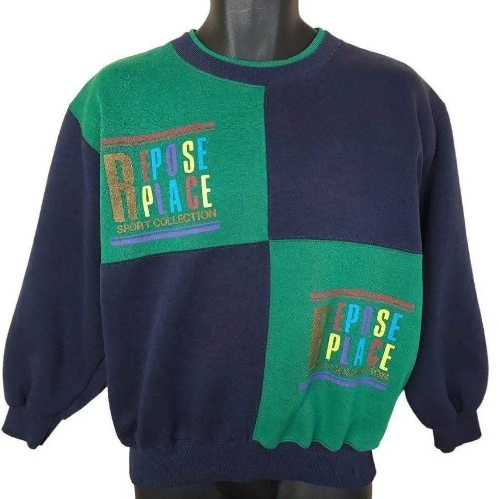 Repose Place Sweatshirt Vintage 80s 90s Streetwear Colorblock Mens Size Large